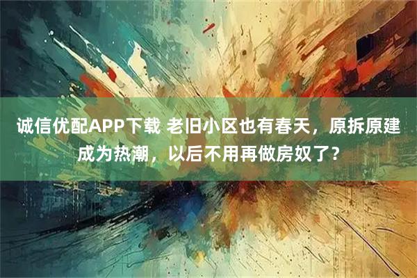 诚信优配APP下载 老旧小区也有春天，原拆原建成为热潮，以后不用再做房奴了？